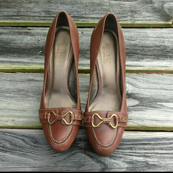 TALBOTS BROWN SMOOTH LEATHER HEELS SIZE 7.5 - Picture 1 of 8